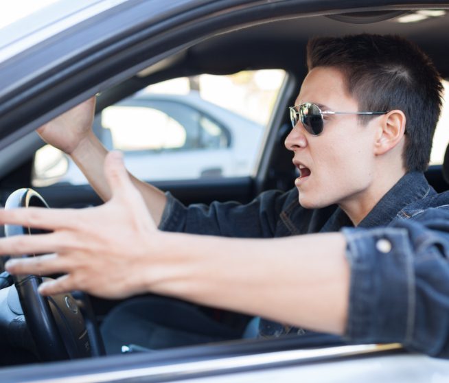 Aggressive driver sitting in traffic