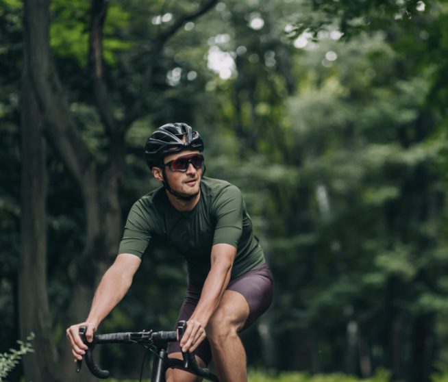 Cyclist with helmet riding in Colorado