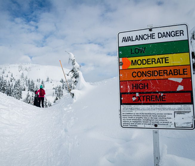 avalanche danger sign on mountain