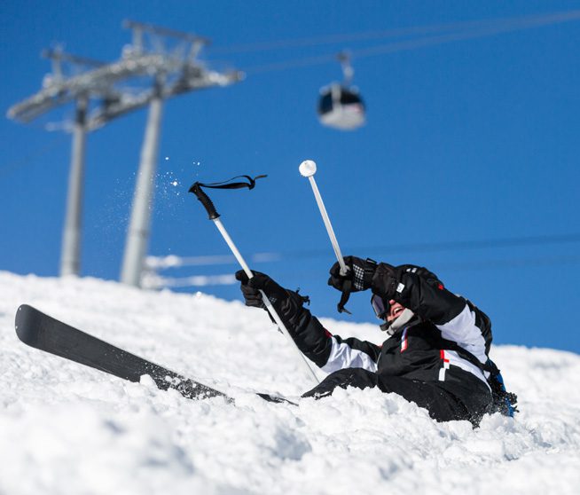 a man skis down a mountain